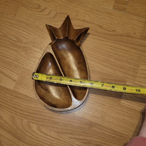 Vtg Wooden Teak Pineapple Serving Platter Trinket Dish Catch All Keys Jewelry - Picture 5 of 5